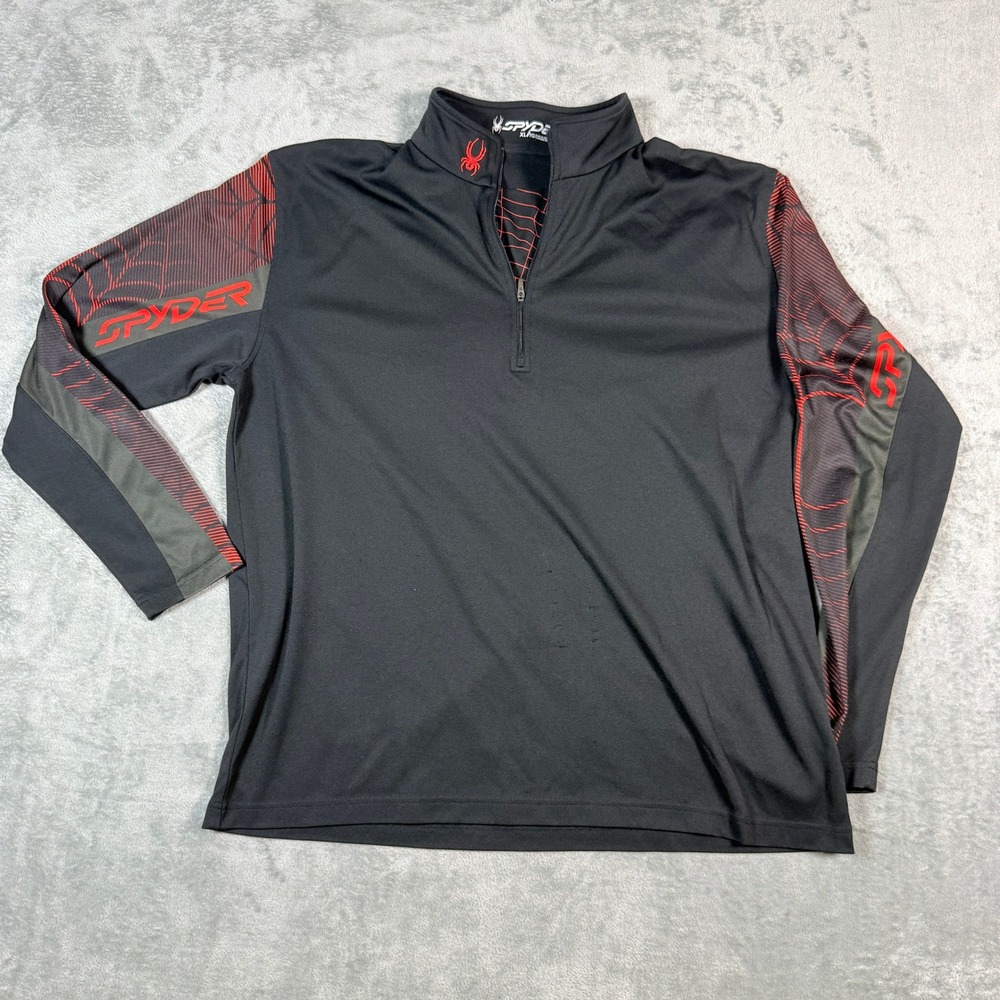 Spyder Mens XL Pullover Black Red 1/4 Zip Spiderweb